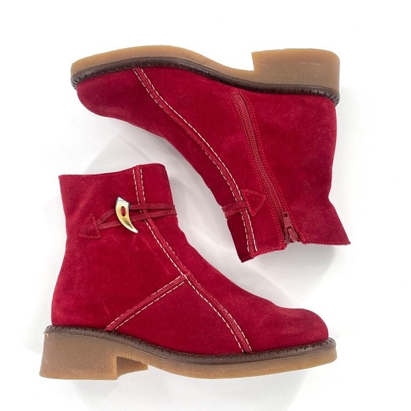 La Canadienne Red Suede Leather Ankle Sock Boots Womens Chic Casual Booties Sz 7 - Picture 1 of 7